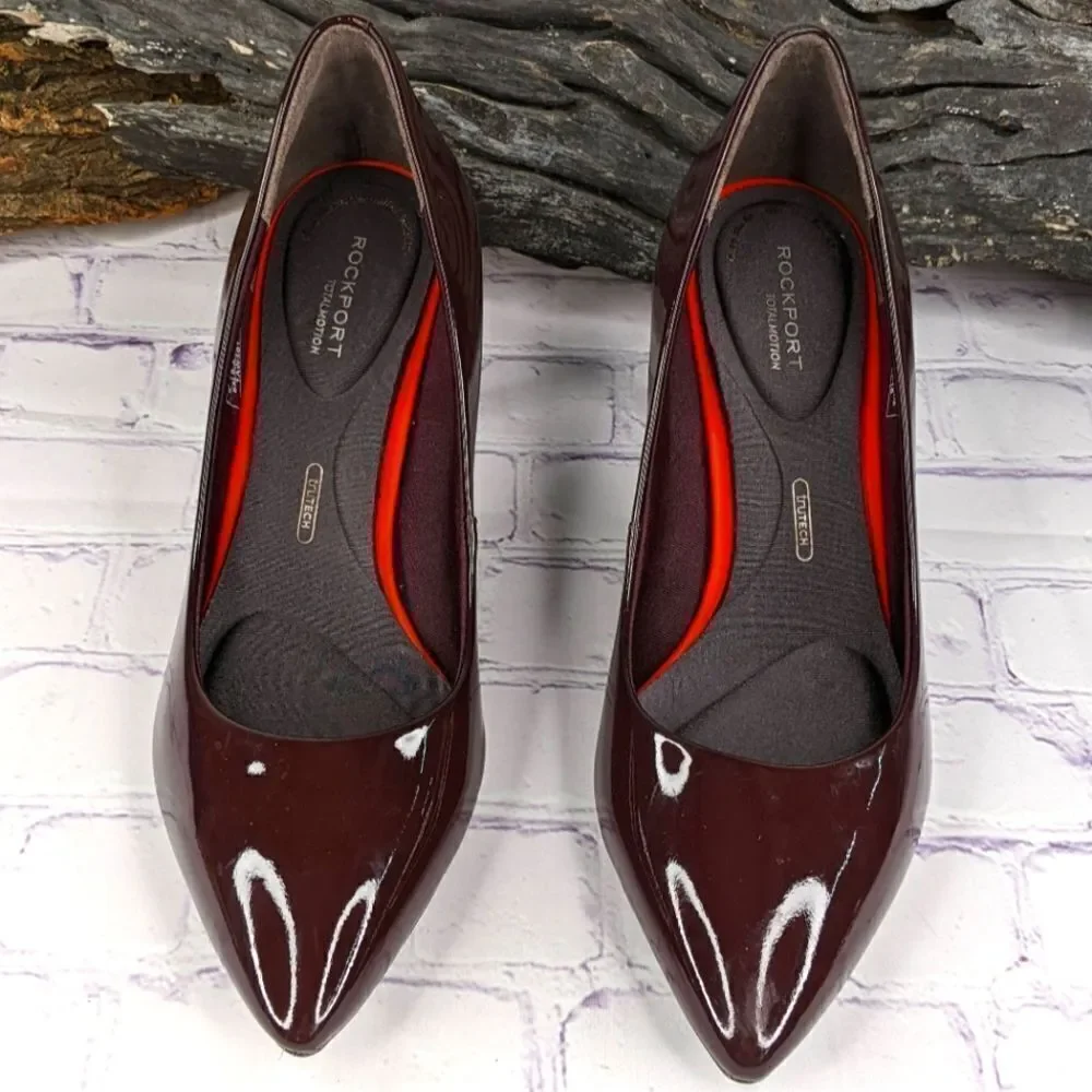 Rockport Total Motion 75mm Wine Burgundy Patent Pointed Toe Pump Heel